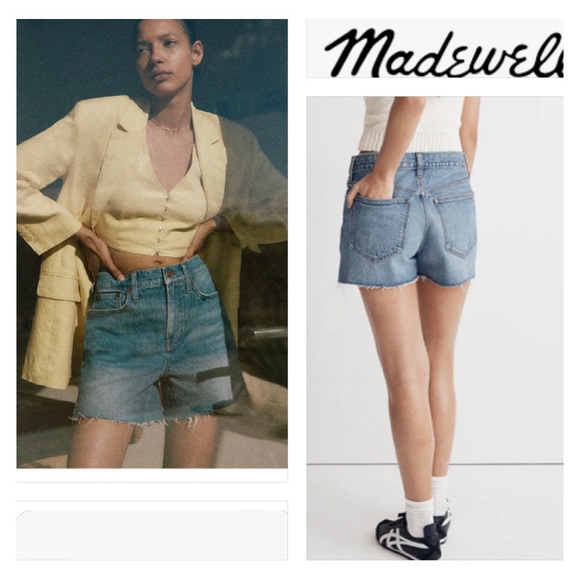 MADEWELL Relaxed Denim Distressed Shorts in Blue Size 24 - Picture 2 of 10